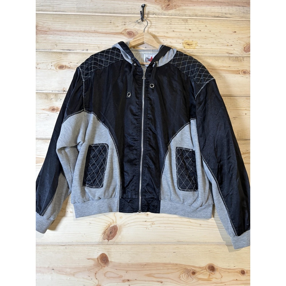 Vintage Active‎ Frontier Jacket Mens Extra Large Black Gray Hooded Full Zip 90s